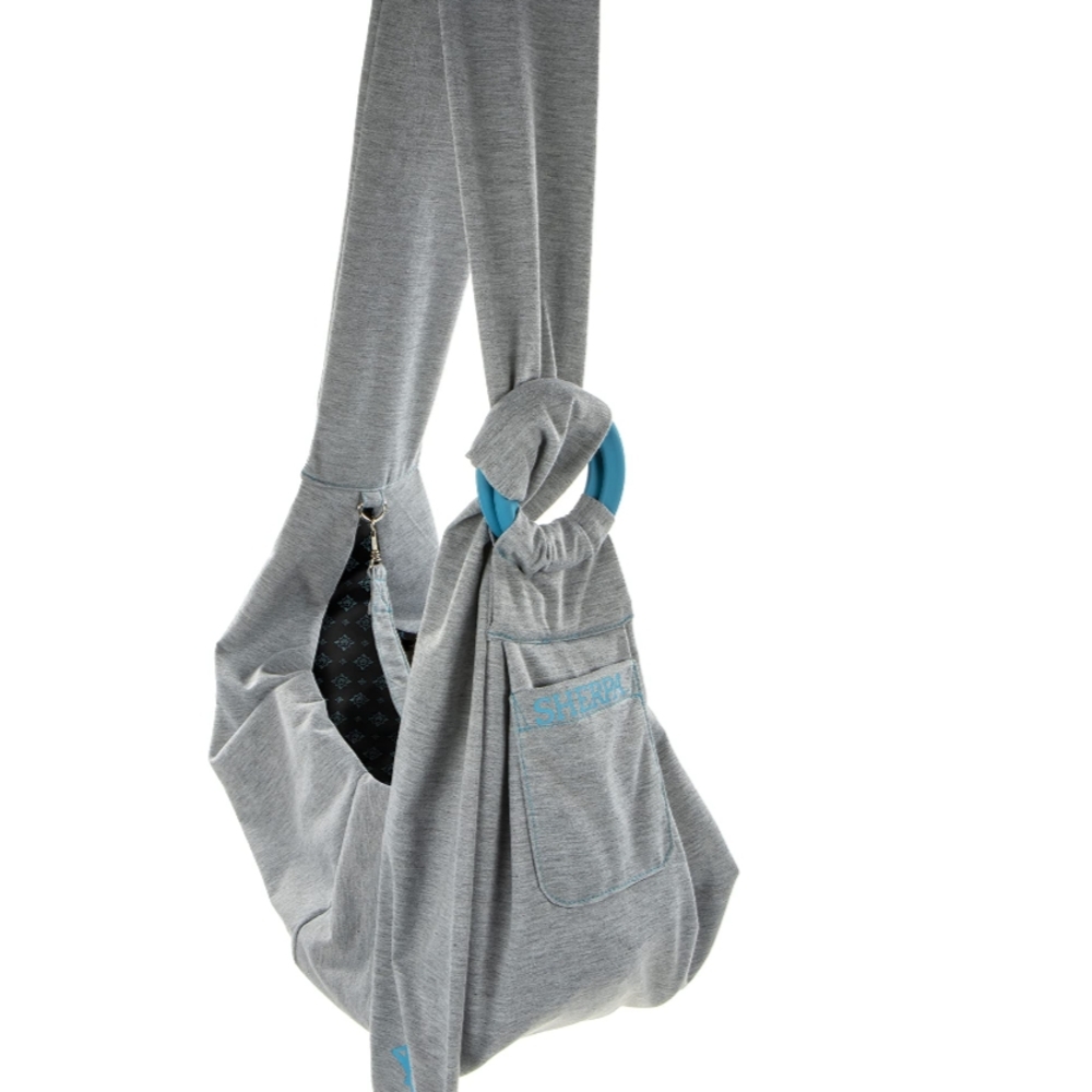 Gray and Blue Small Pet Sling Carrier with Soft Fabric